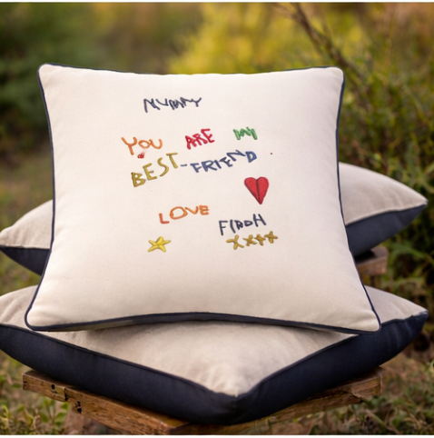 Personalised Handwriting Embroidered Cushion Cover – Custom Keepsake Gift