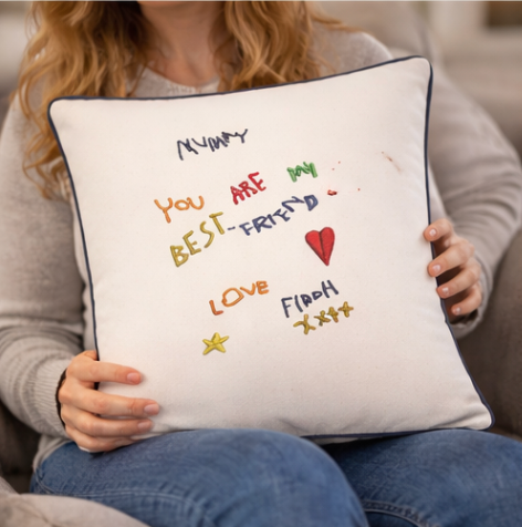 Personalised Handwriting Embroidered Cushion Cover – Custom Keepsake Gift