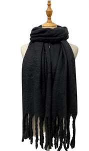 Black Plain Tassel Blanket Scarf