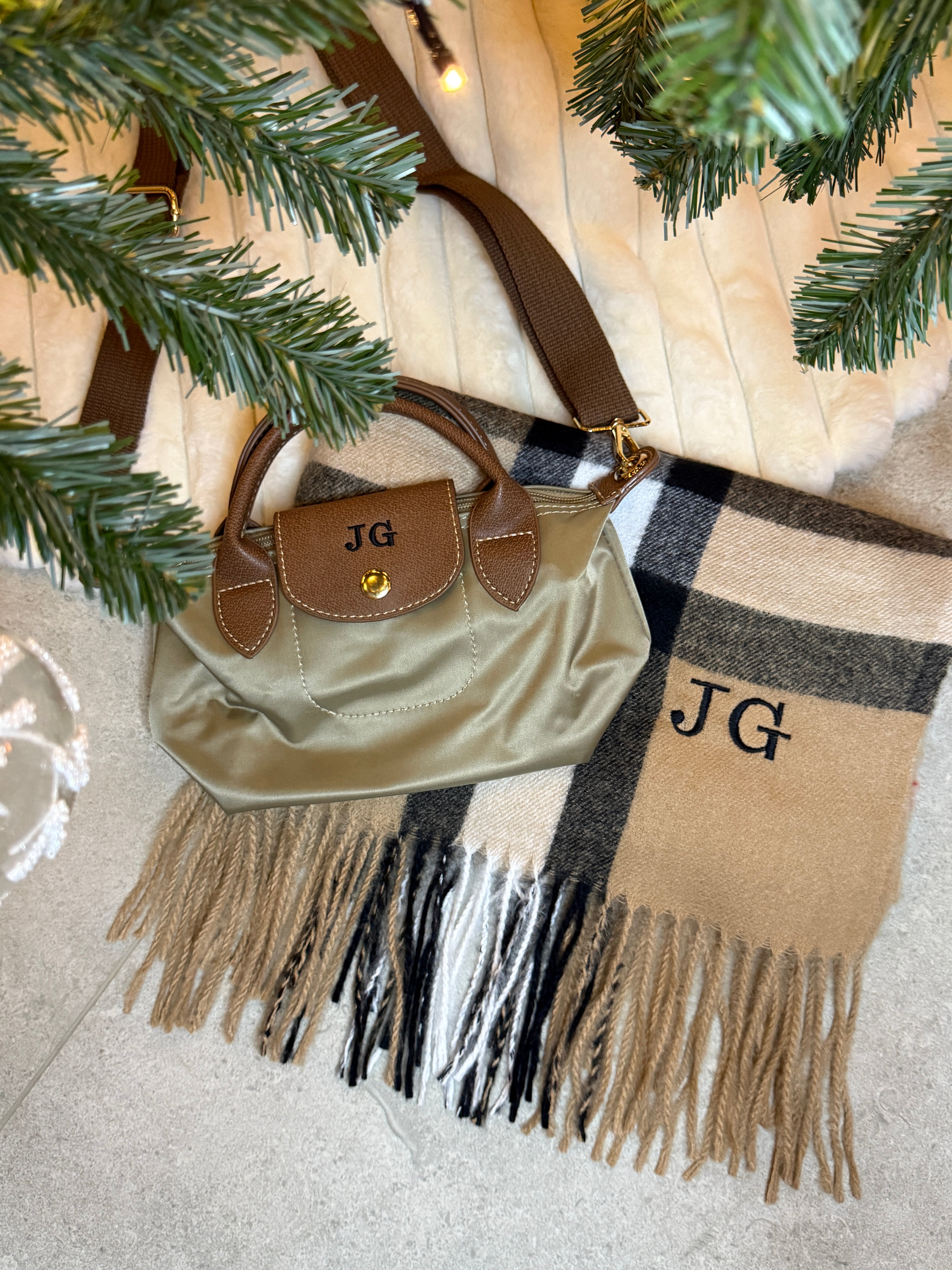 Black Friday Bundle Dusty Beige Mini Grab Tote and Scarf Personalised Price: £44 NOW £32!