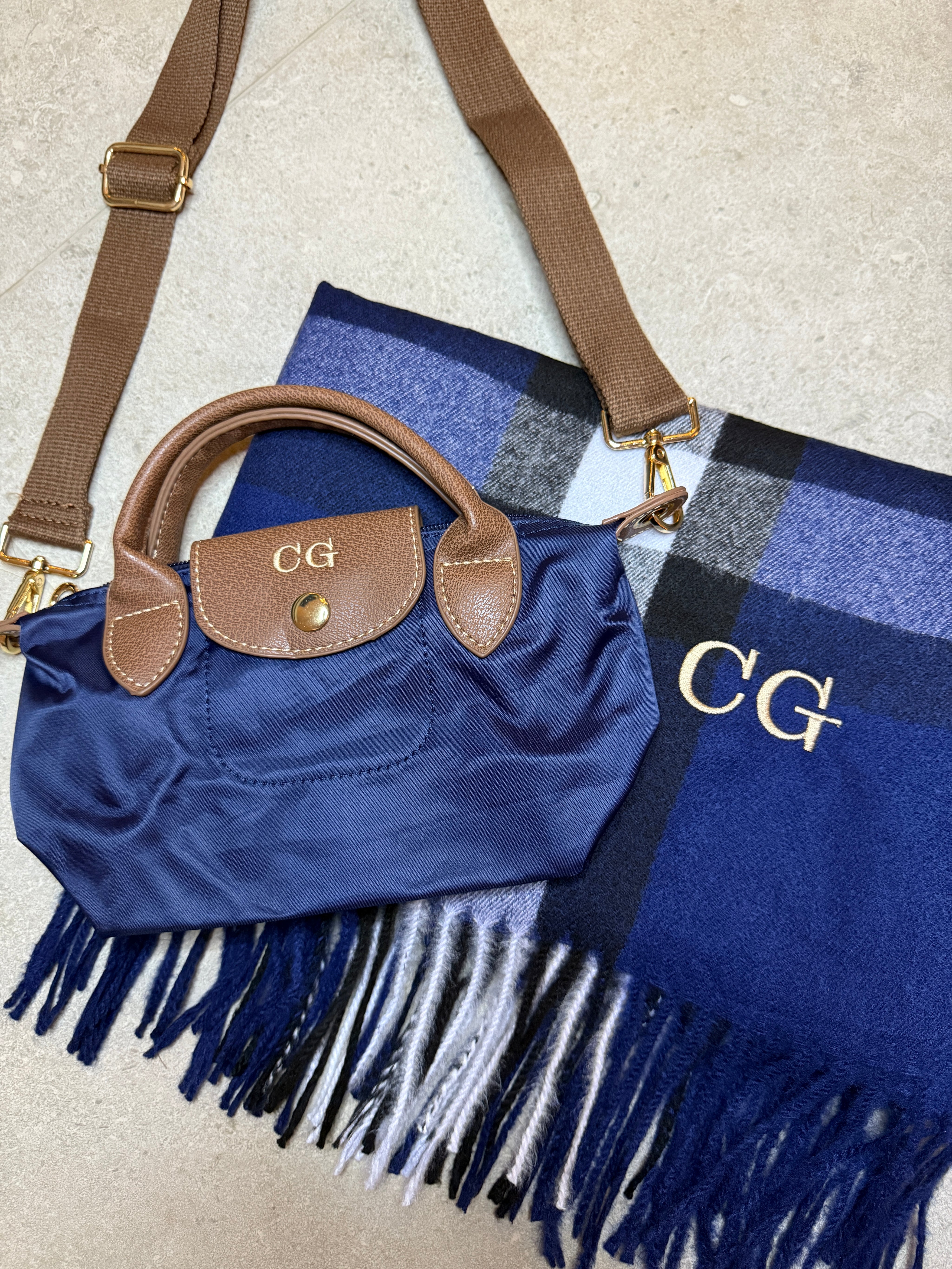 Black Friday Bundle Navy Mini Grab Tote and Scarf Personalised Price: £44 NOW £32!