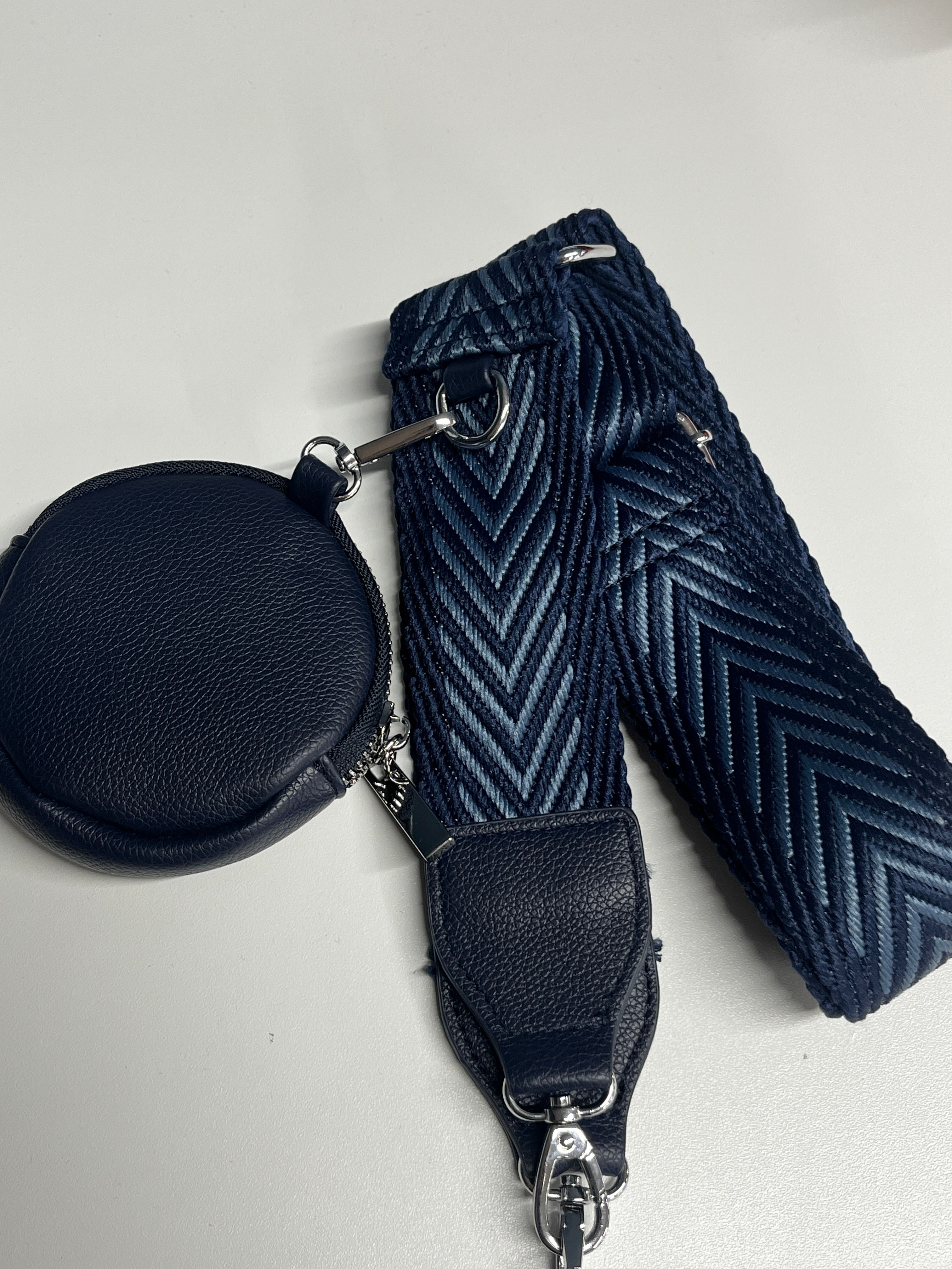 SUMMER SAMPLE SALE Navy aztec print strap with coin purse