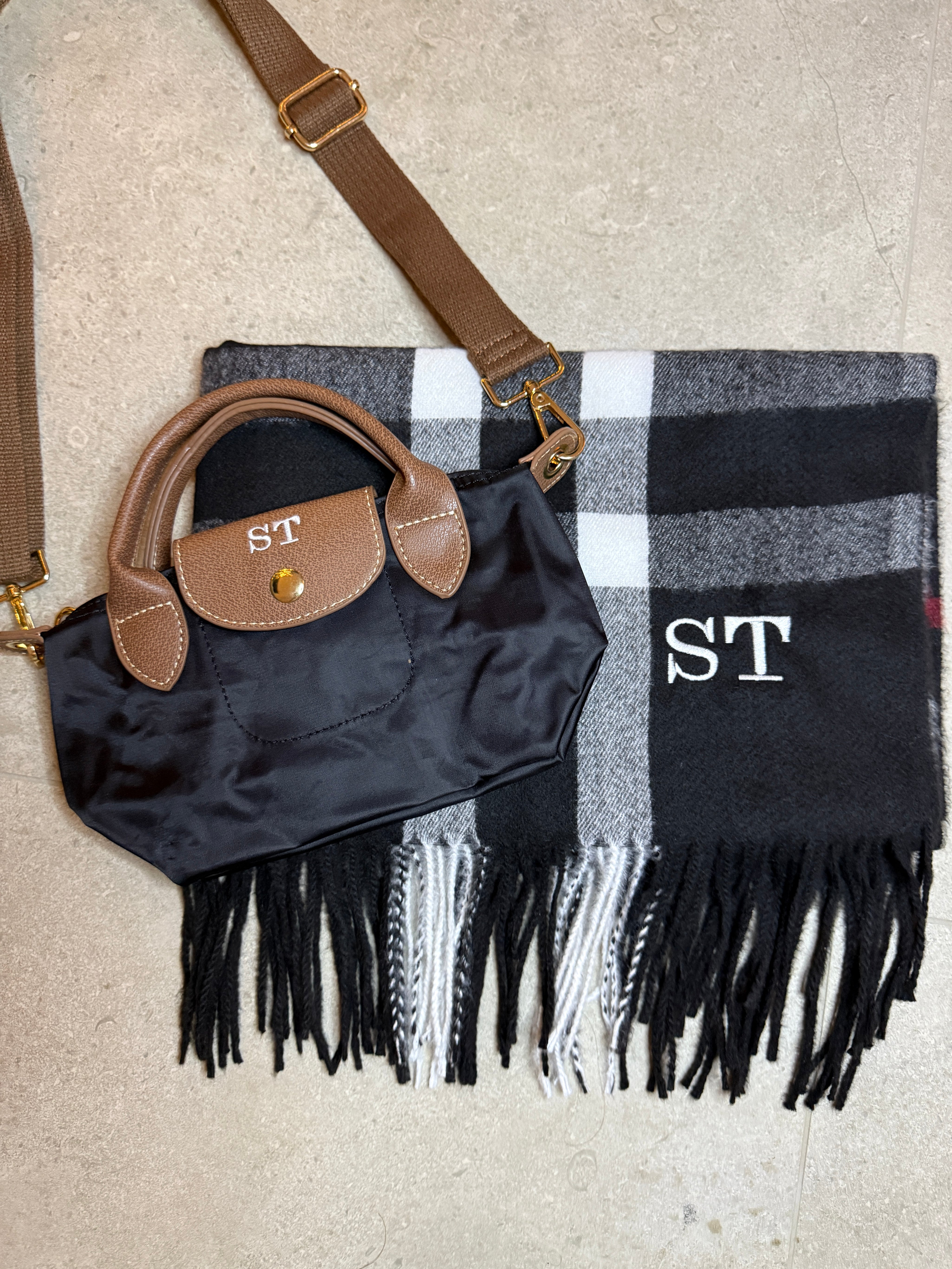 Black Friday Bundle Black Mini Grab Tote and Scarf Personalised Price: £44 NOW £32!