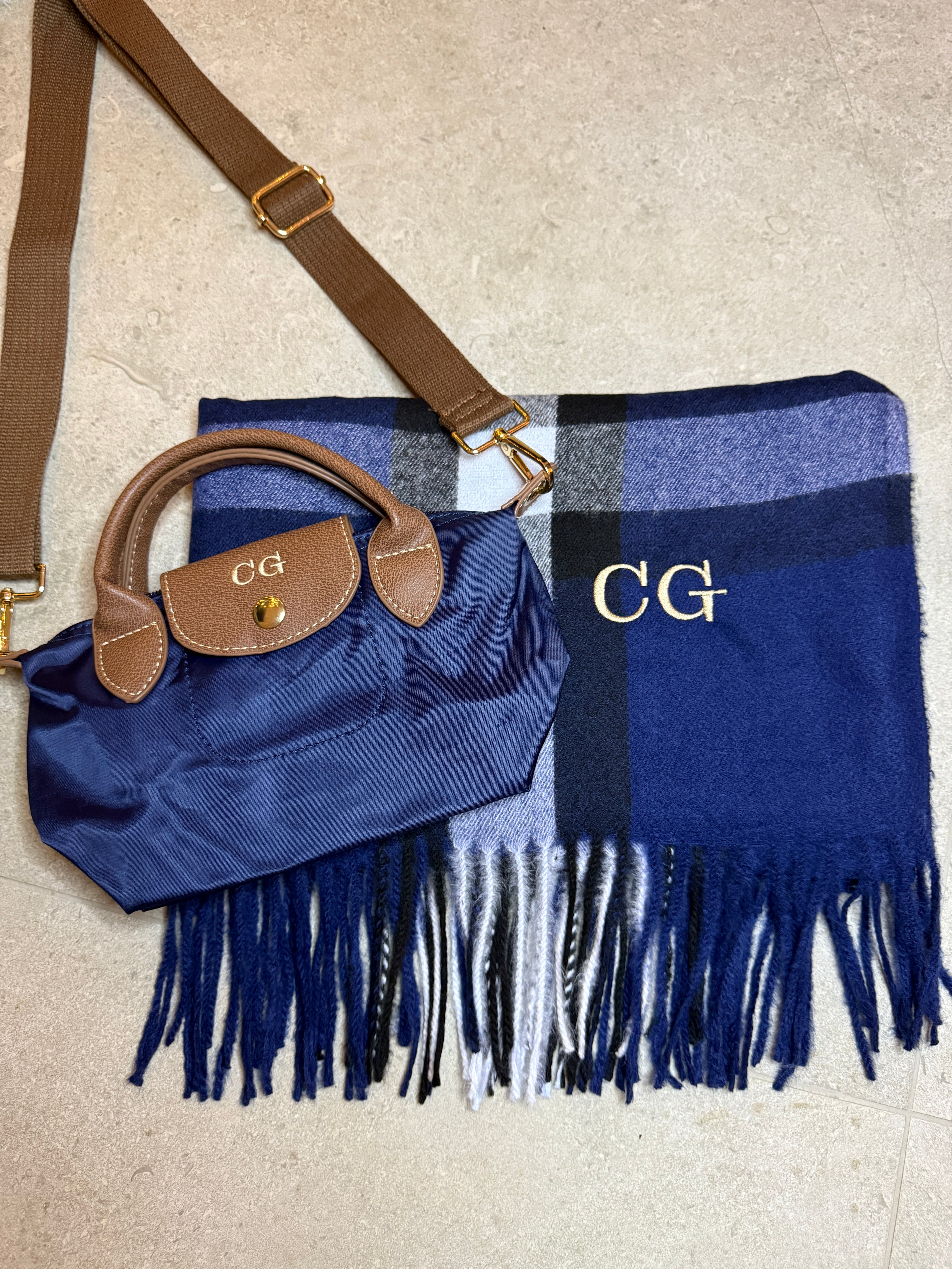 Black Friday Bundle Navy Mini Grab Tote and Scarf Personalised Price: £44 NOW £32!