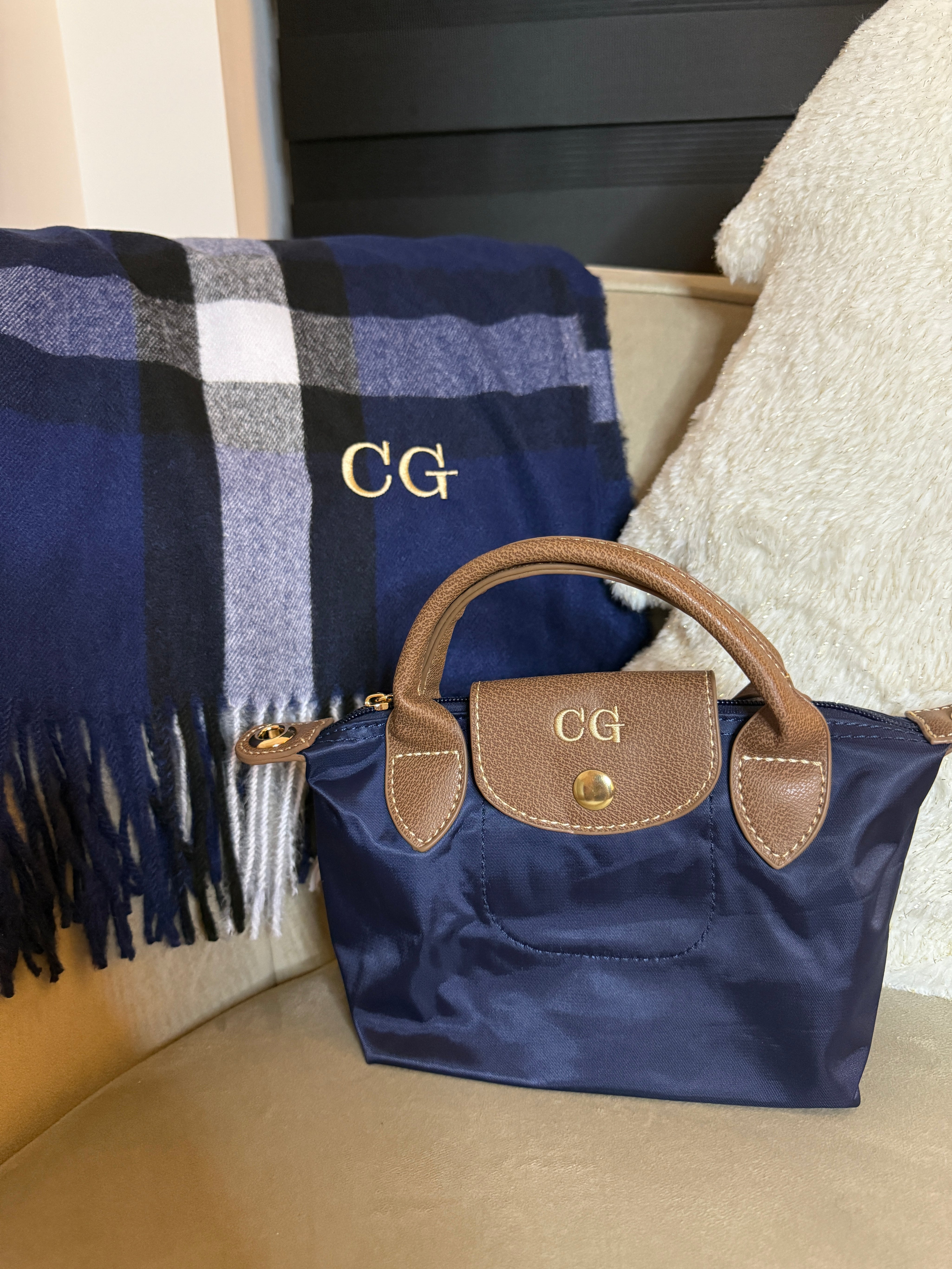 Black Friday Bundle Navy Mini Grab Tote and Scarf Personalised Price: £44 NOW £32!