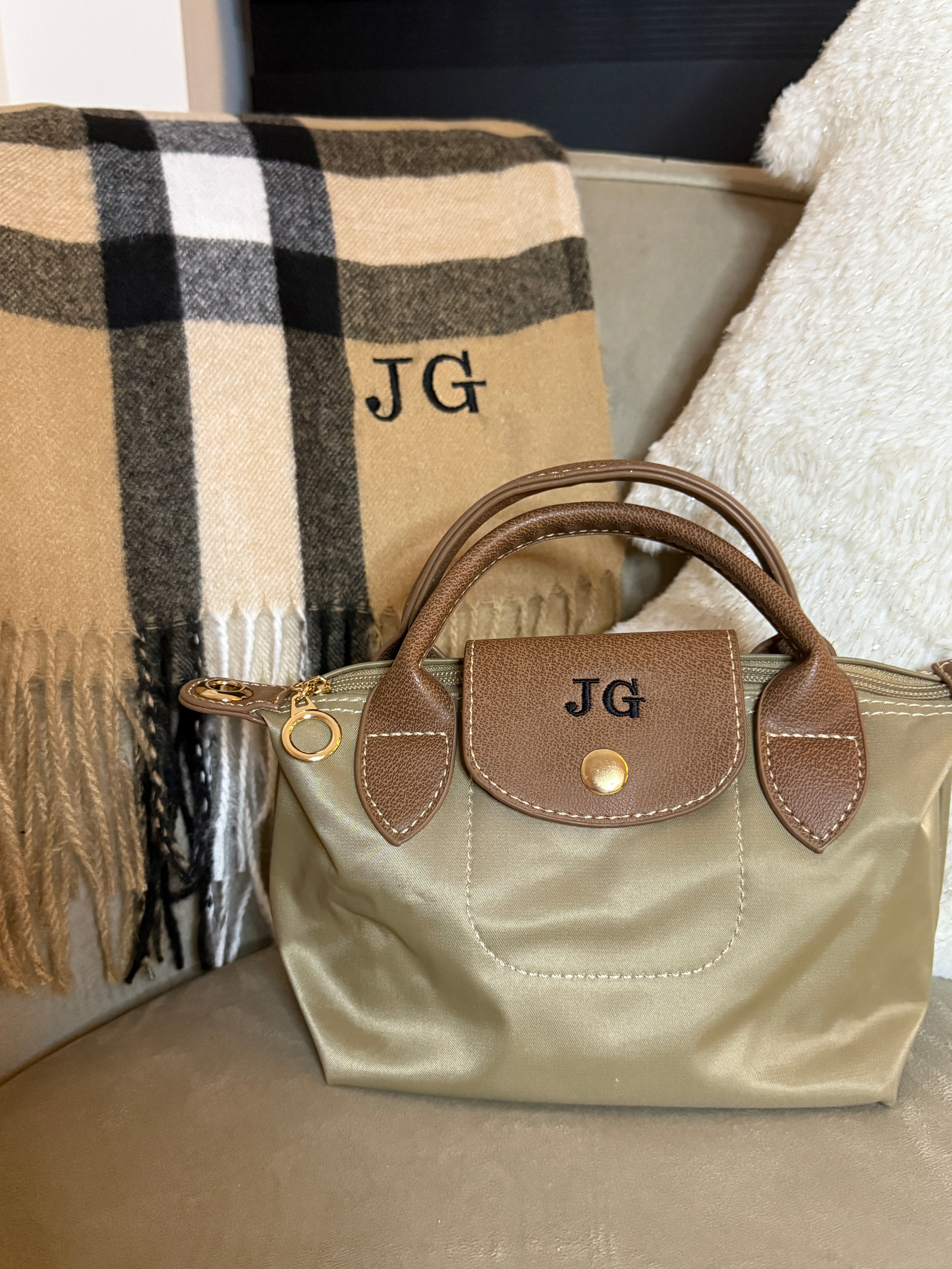 Black Friday Bundle Dusty Beige Mini Grab Tote and Scarf Personalised Price: £44 NOW £32!