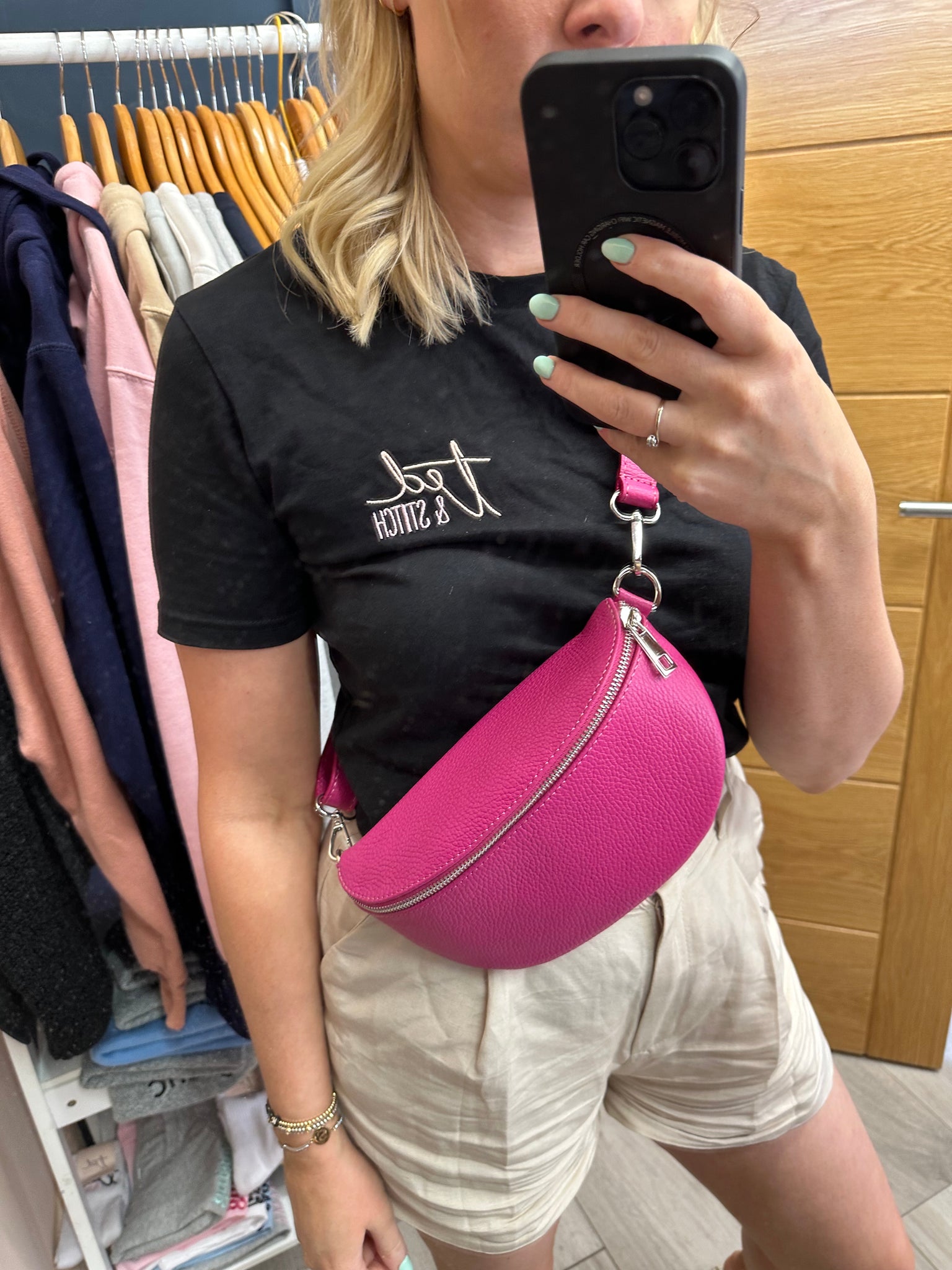 Leather Sling Bum Bag Hot Pink