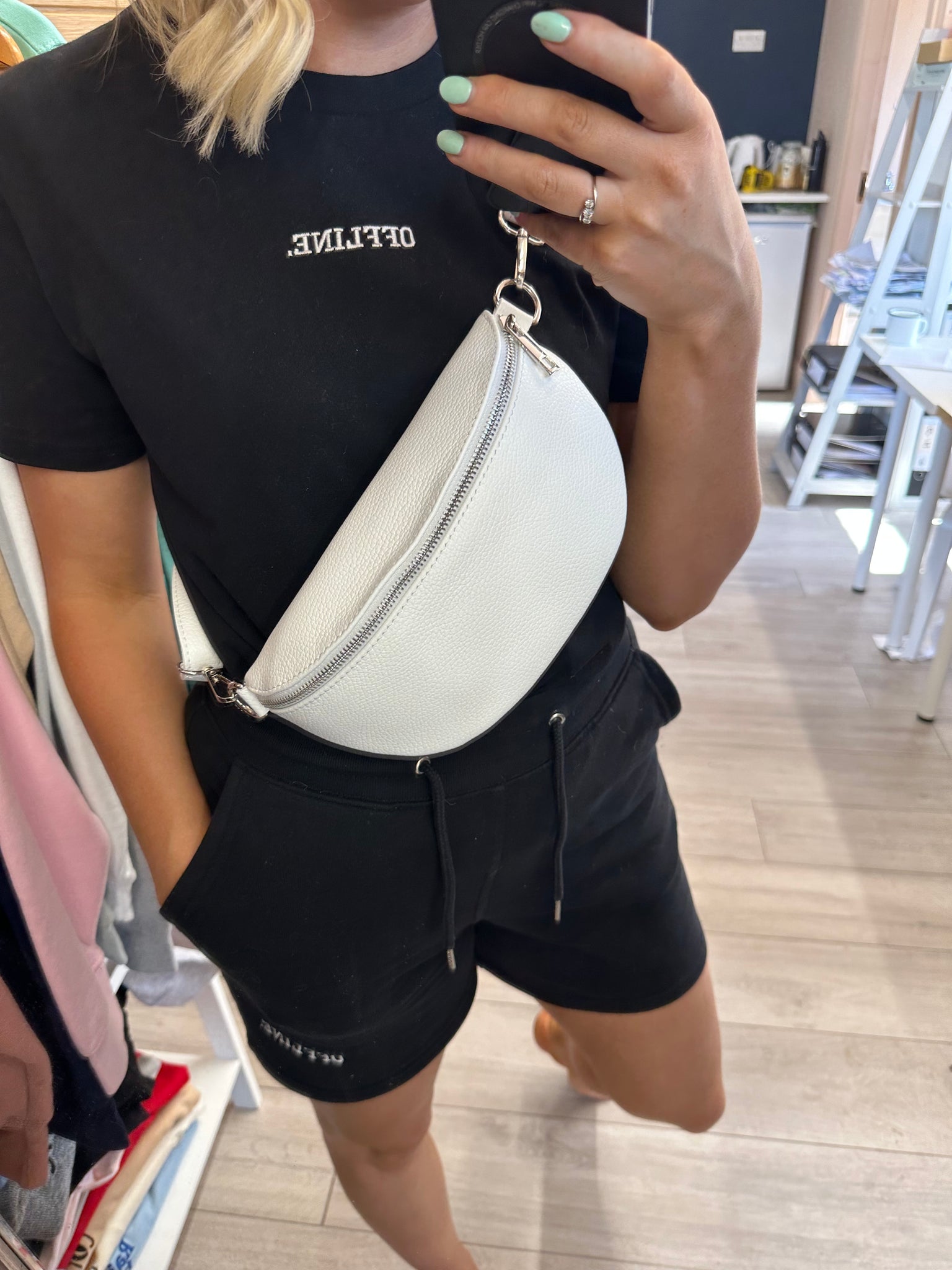 Leather Sling Bum Bag White