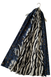 Navy Leopard and Zebra Print Scarf