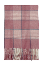 Pink Houndstooth and Stripe Check Tassel Scarf