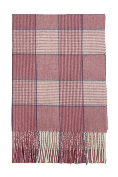 Pink Houndstooth and Stripe Check Tassel Scarf