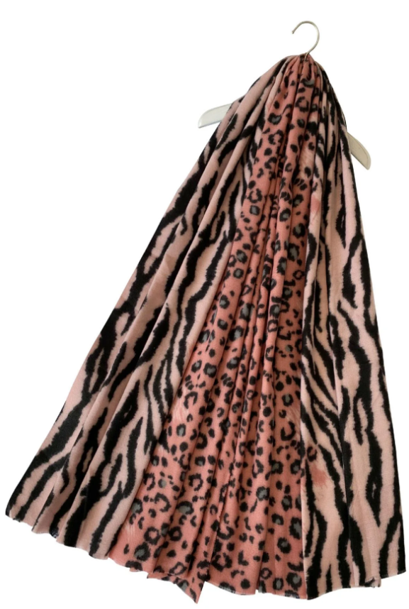 Pink Leopard and Zebra Print Scarf