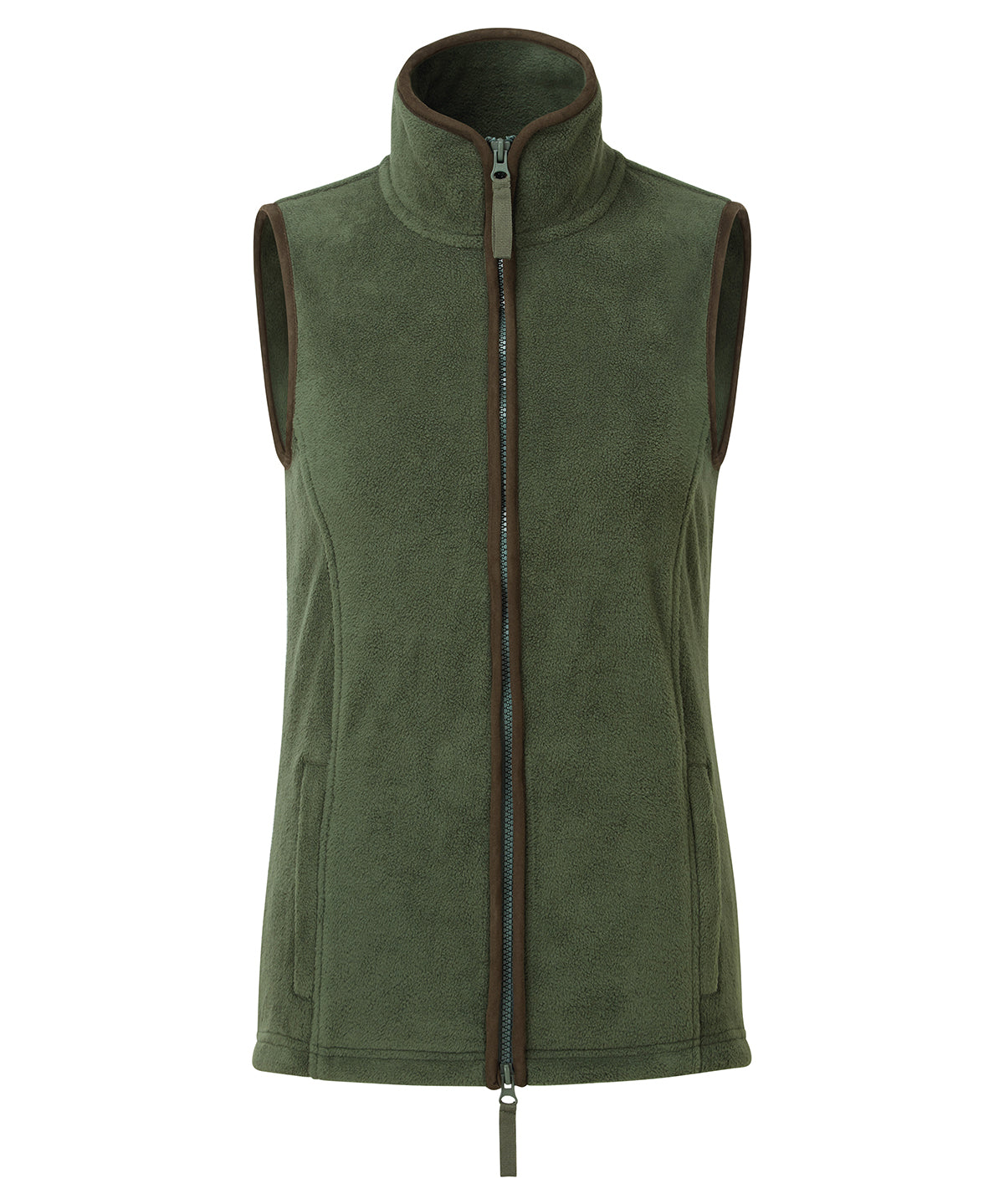 WORKWEAR SAMPLE SALE 2024 - PR804 Premier Ladies Fit Fleece Gilet - Moss Green/Brown - Size Medium
