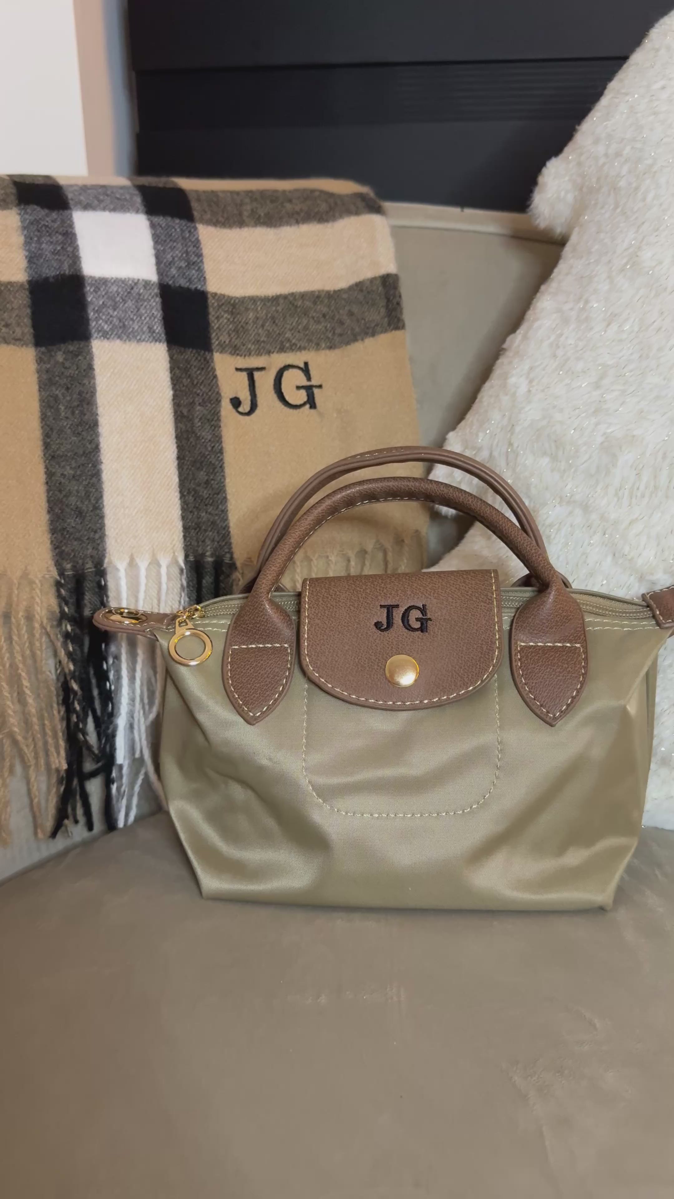 Black Friday Bundle Dusty Beige Mini Grab Tote and Scarf Personalised Price: £44 NOW £32!