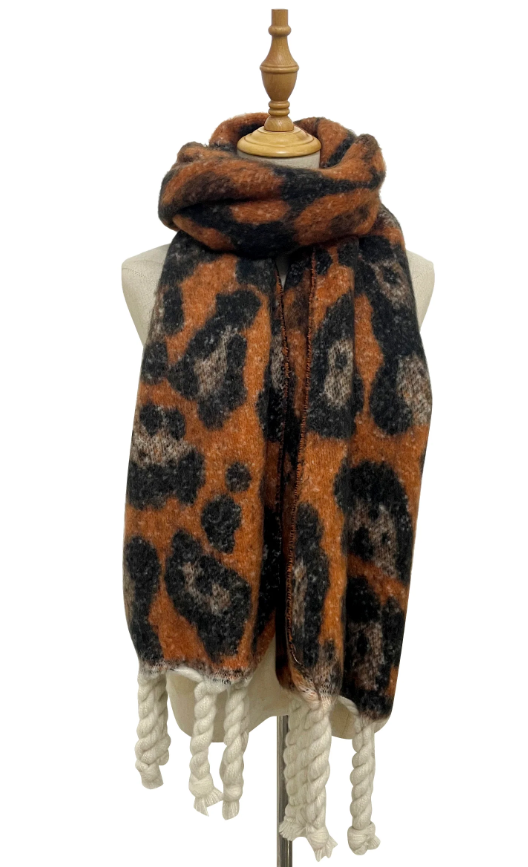 Rust Leopard Print Chunky Blanket Scarf