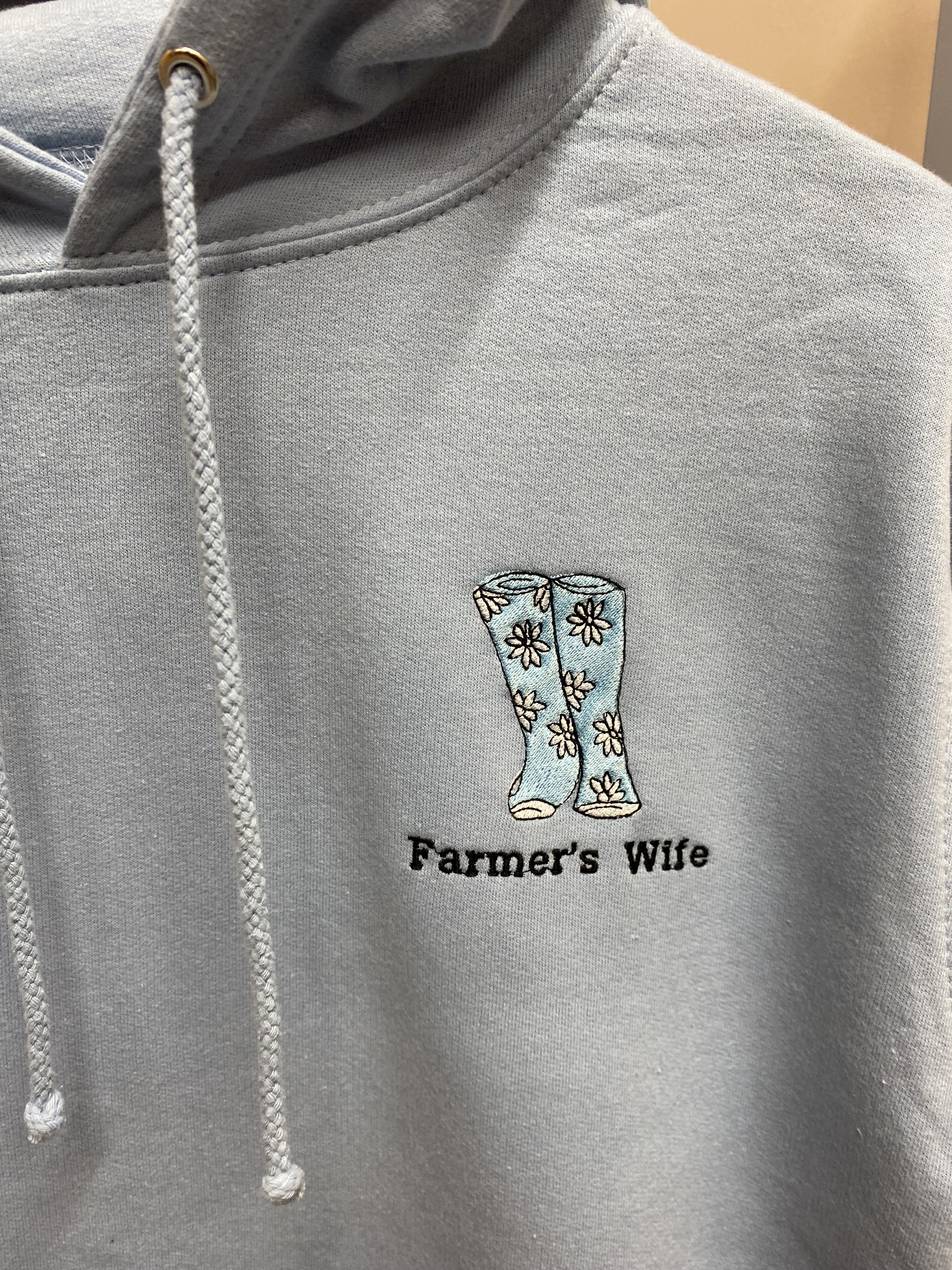SUMMER SAMPLE SALE 'Farmer's Wife' Baby Blue Hoodie, XS