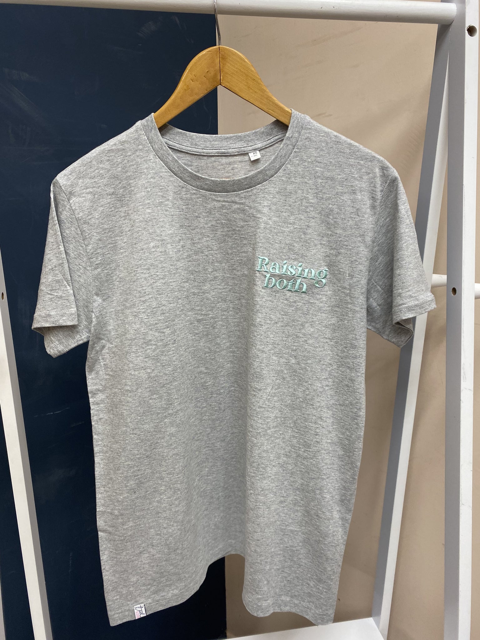 SAMPLE SALE 'Raising Both' Grey T-Shirt with peppermint stitching, various sizes available