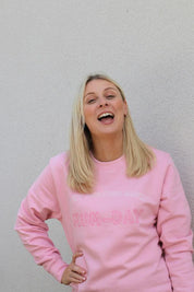 SUMMER SAMPLE SALE 'Just another Manic Mum-Day' Sweater, Baby Pink with Pink and White Vinyl, XS