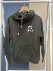 SUMMER SAMPLE SALE 'Dog Bro' Crossneck hoodie, Black with Light Grey Stitching, S