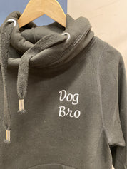 SUMMER SAMPLE SALE 'Dog Bro' Crossneck hoodie, Black with Light Grey Stitching, S