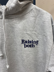SUMMER SAMPLE SALE 'Raising Both' Grey Hoodie with Navy Stitching, L