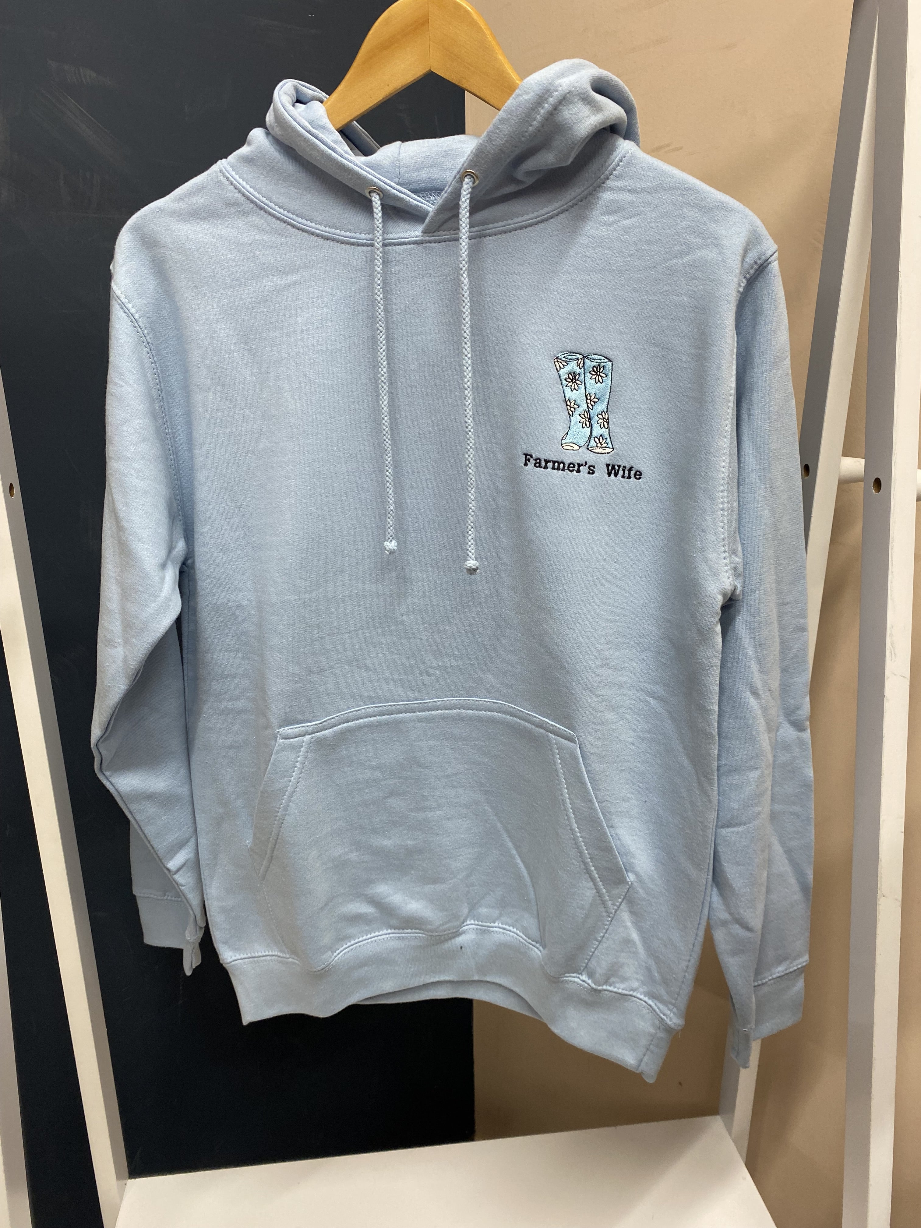 SUMMER SAMPLE SALE 'Farmer's Wife' Baby Blue Hoodie, XS