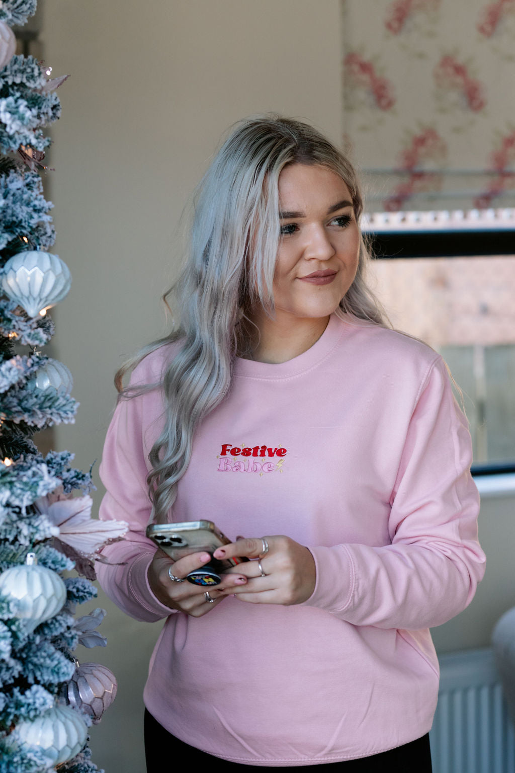 SAMPLE SALE 'Festive Babe' Baby Pink Sweater, L, XL