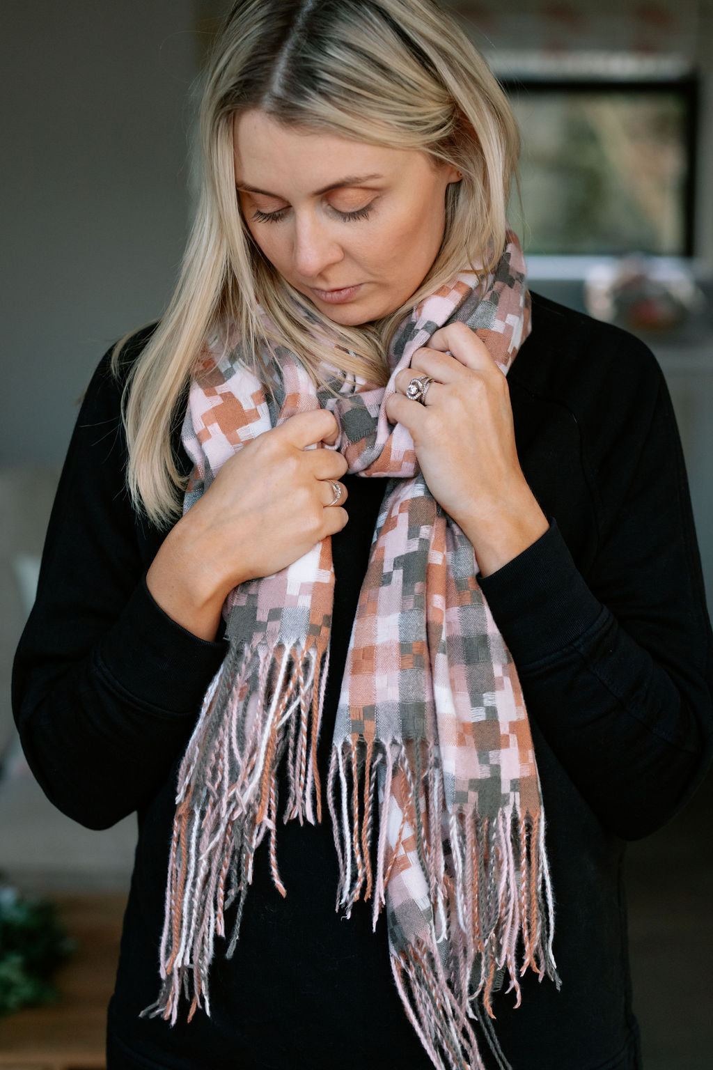 Puzzle Pattern Pink Erin Personalised Scarf