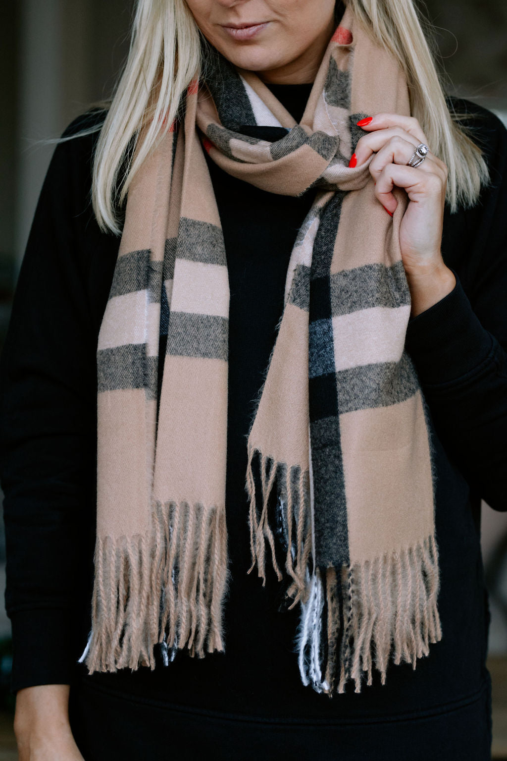 Classic Beige Checked Tanya Personalised Scarf
