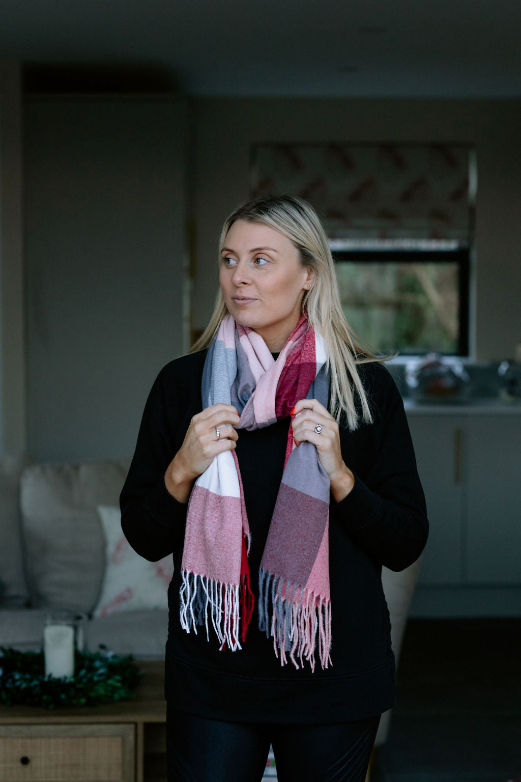 Maroon Checked Carole Personalised Scarf