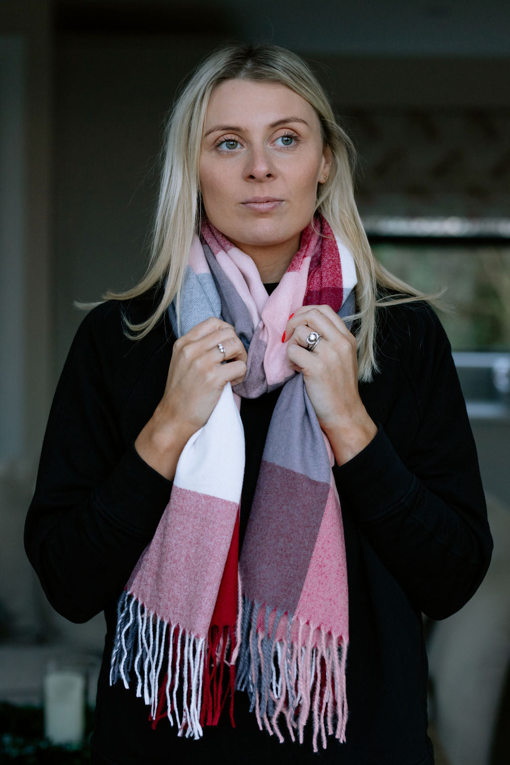 Maroon Checked Carole Personalised Scarf