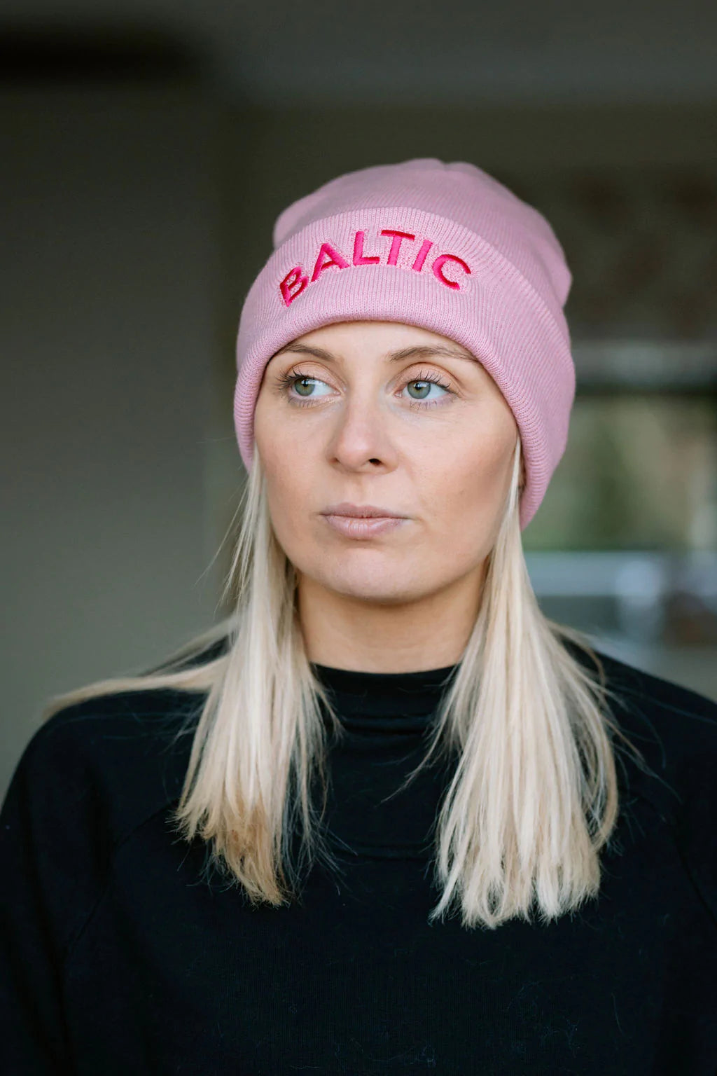 'Baltic' Beanie Hat, pink with hot pink stitching
