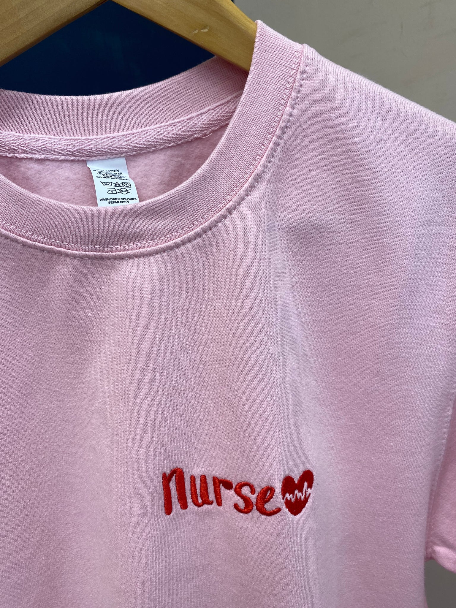 SAMPLE SALE 'Nurse' Baby Pink Sweater with Red Stitching, XS
