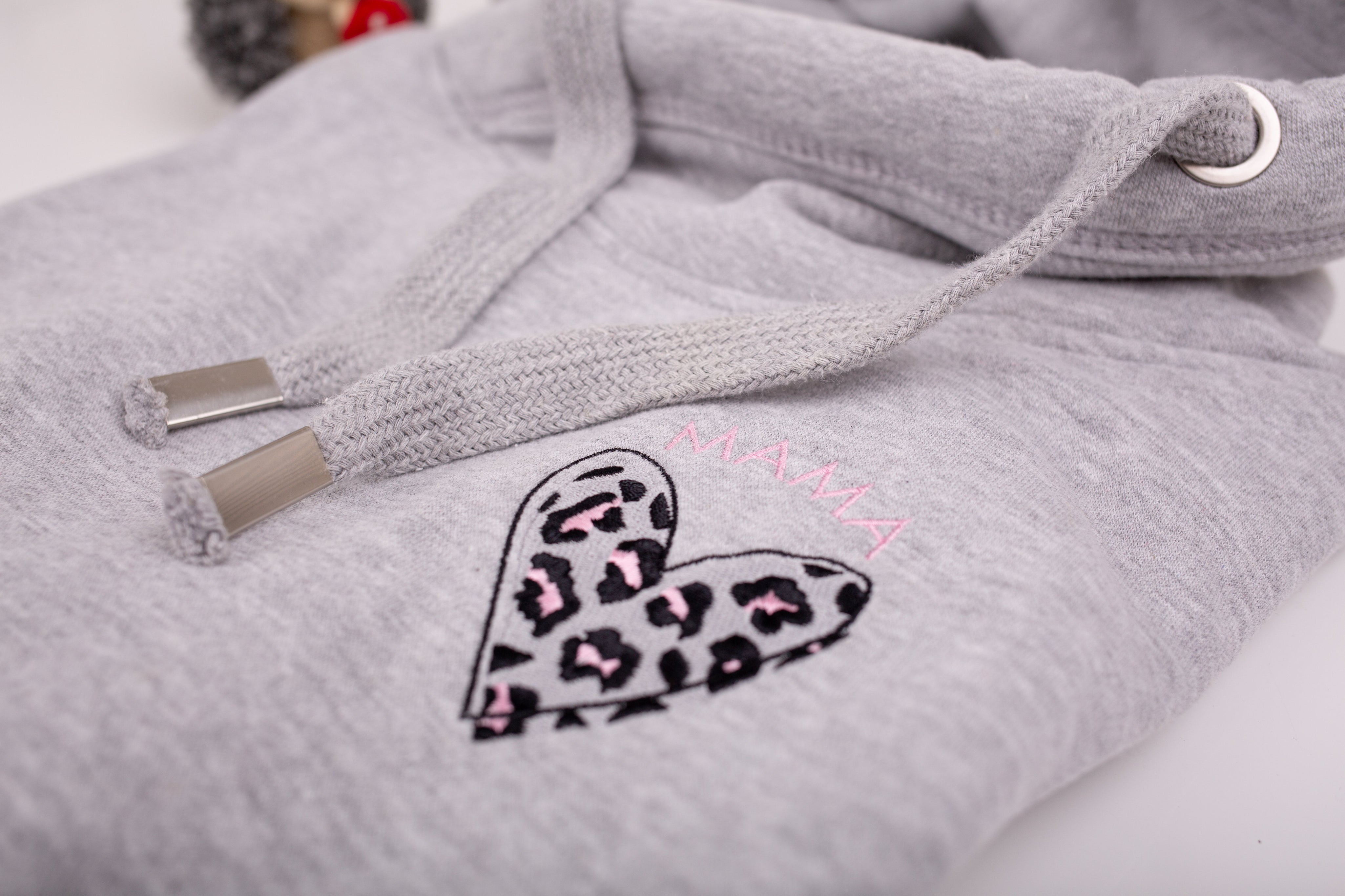 Grey CrossNeck Hoodie Close Up | Ted & Stitch