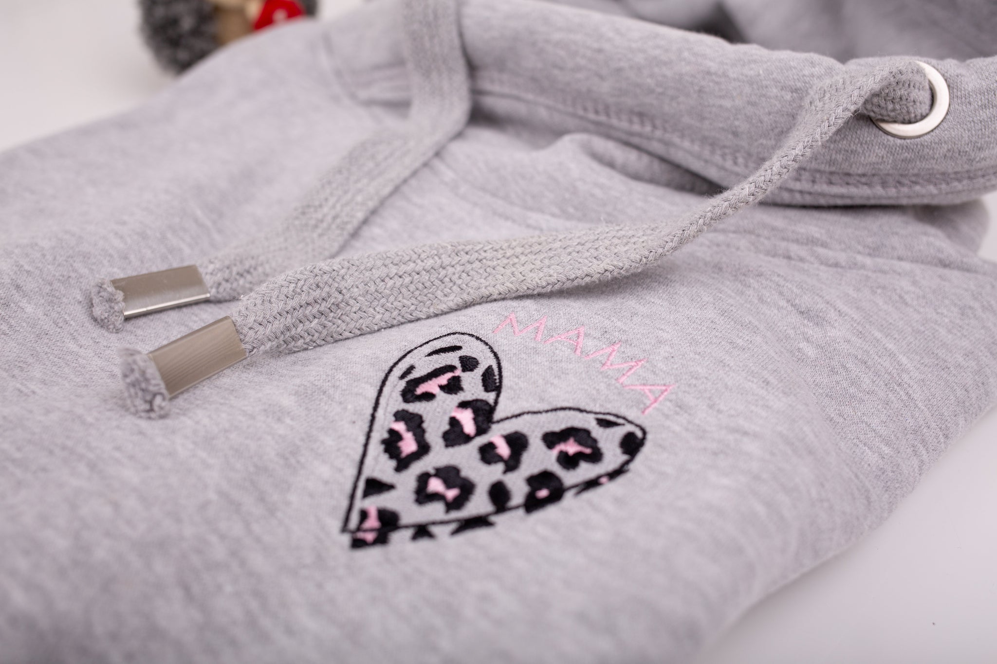 Grey CrossNeck Hoodie Close Up | Ted & Stitch