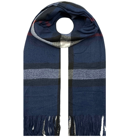 Navy Checked Tanya Personalised Scarf