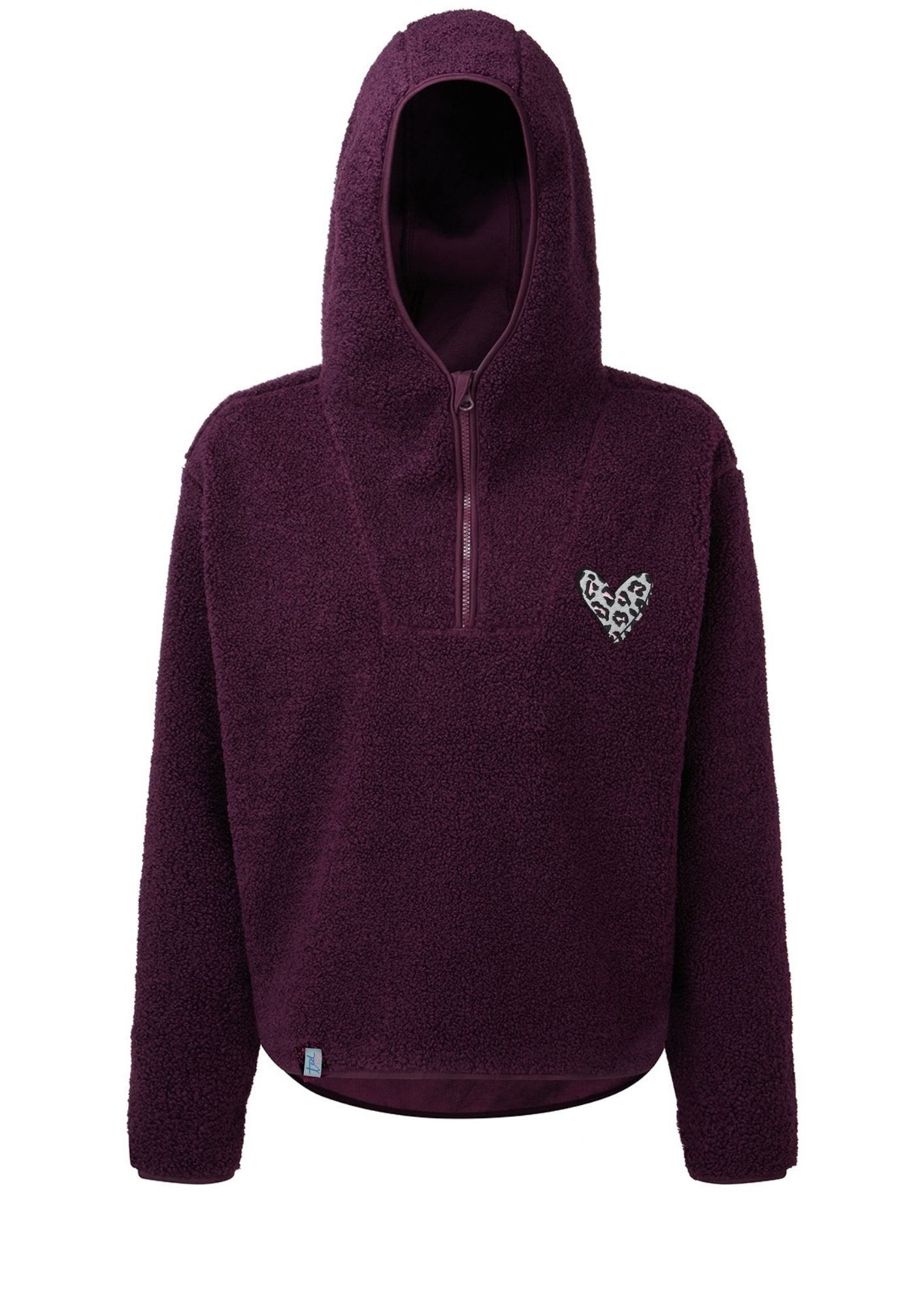 Sherpa 1/4 Zip Fleece with Hood and Leopard Print Heart
