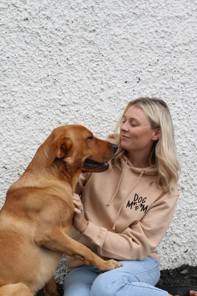 SAMPLE SALE Dog Mum with dog face Hoodie, Nude with Black Stitching, XS, S, M
