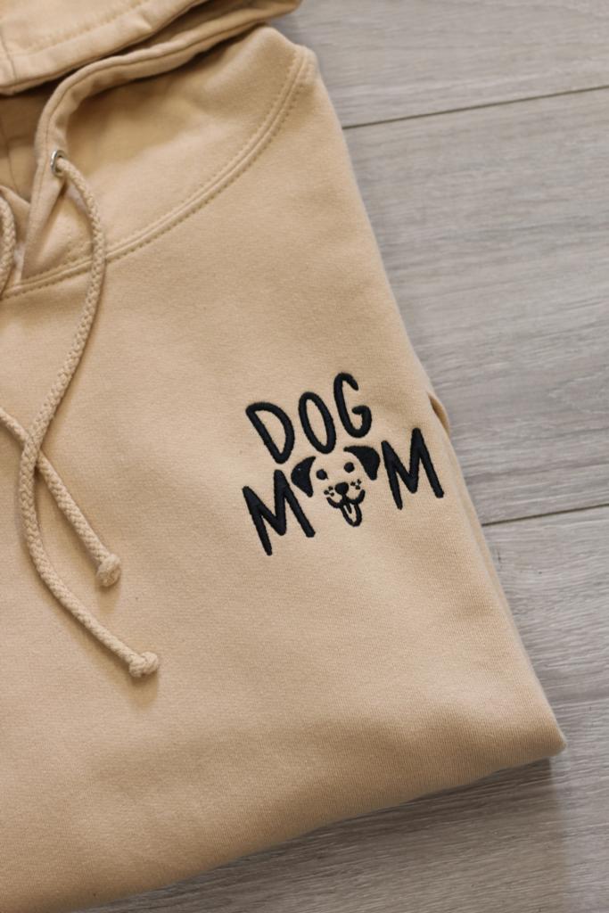 SUMMER SALE Dog Mum with dog face Hoodie, Nude with Black Stitching, XS, S, M