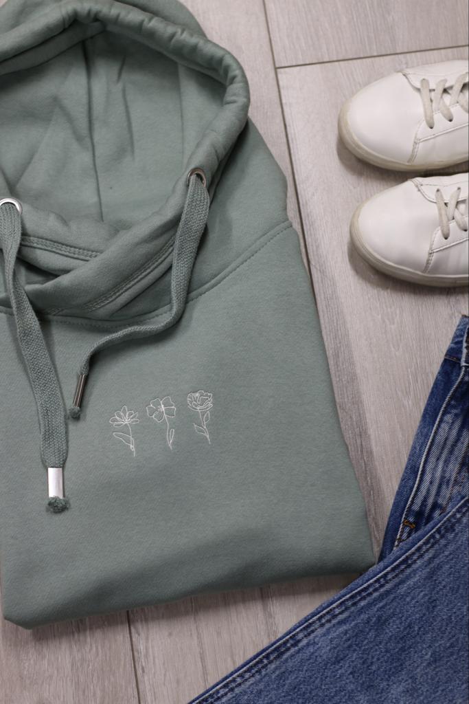 Floral Embroidered Cross Neck Hoodie
