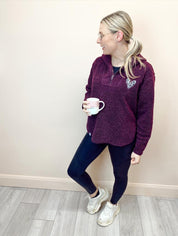Sherpa 1/4 Zip Fleece with Hood and Leopard Print Heart