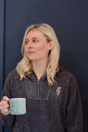 Sherpa 1/4 Zip Fleece with Hood and Leopard Print Lightening Bolt available in 3 colours